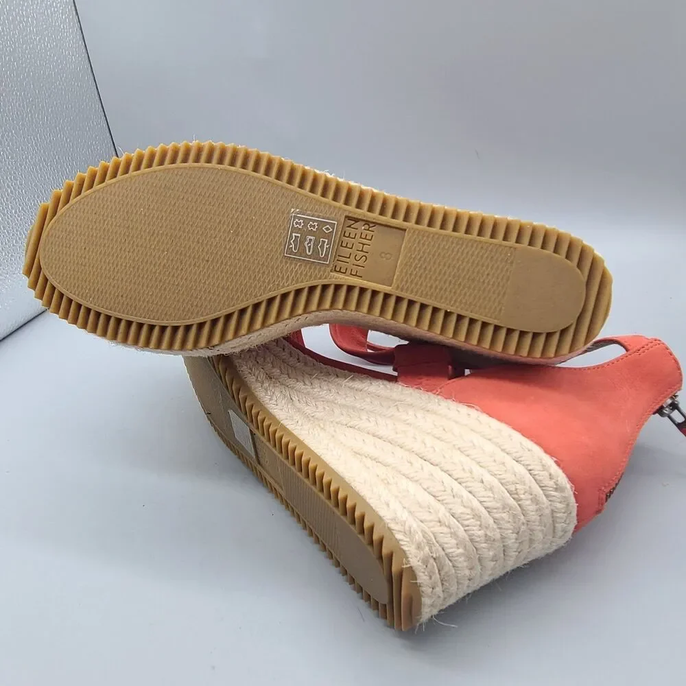 Eileen Fisher sandals Womens Wisp Espadrille Wedge heel  coral ankle US 8 M  new